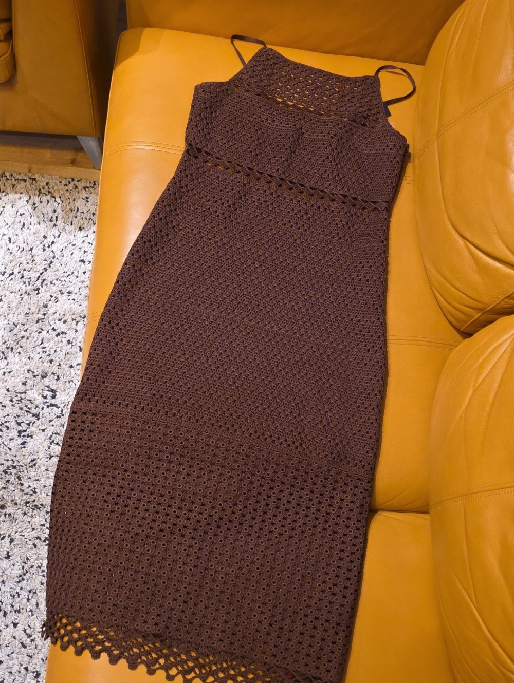 Elie Tahari Chocolate Brown Crochet Midi Dress